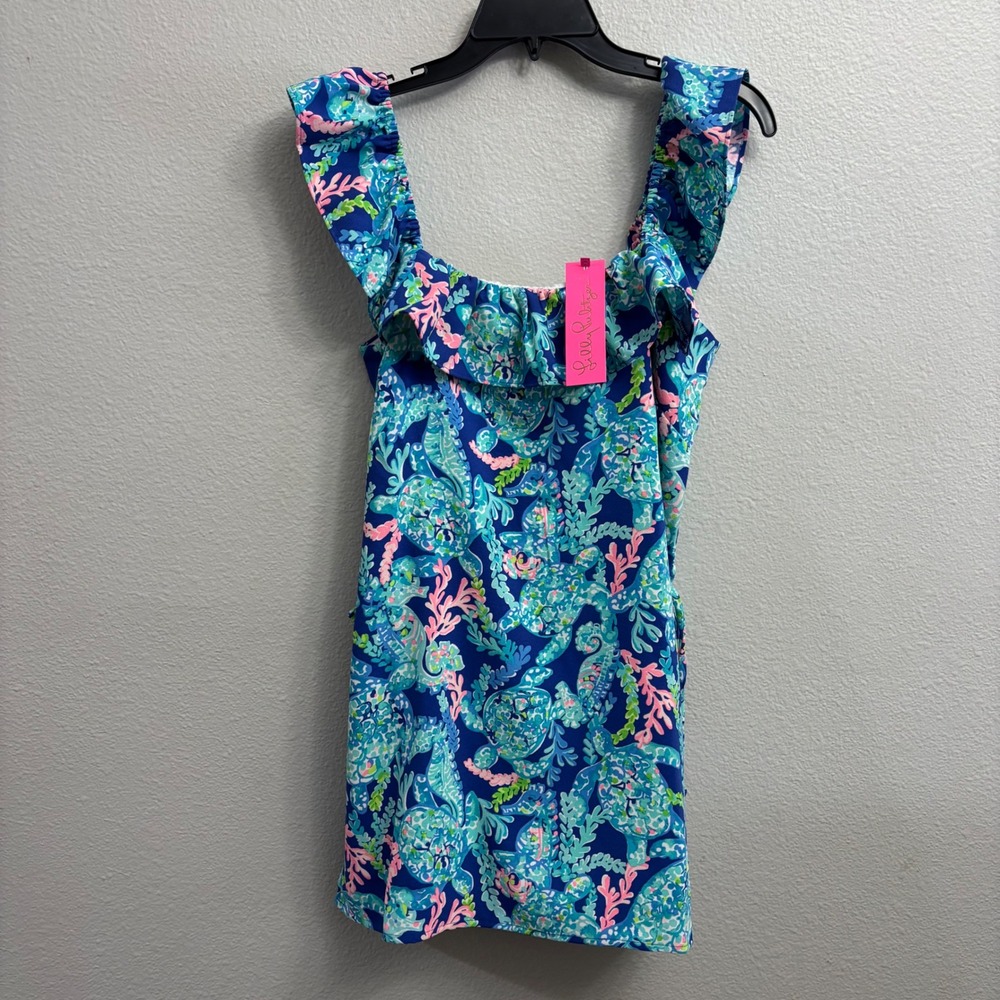 Lilly Pulitzer Womens 6 Blue Zoya Ruffle Romper NEW Turtle Villa Skort Dress - Picture 1 of 9